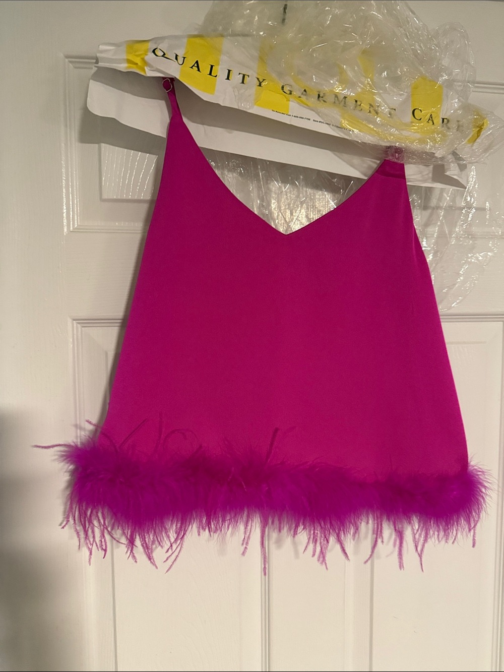 Fuchsia Feather Trim Cami Top